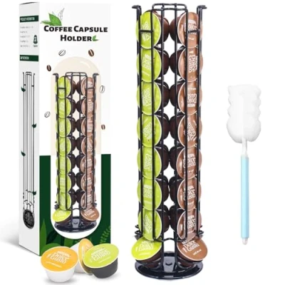 Afbeelding van YUTUY Capsulehouder,Koffiecapsulestandaard,Draaibare koffiecapsulehouder,Capsuledispenserset,360 graden rotatie ontwerp,met Vilt Anti Scratch Pad,Houdt voor 32 Koffie Capsules
