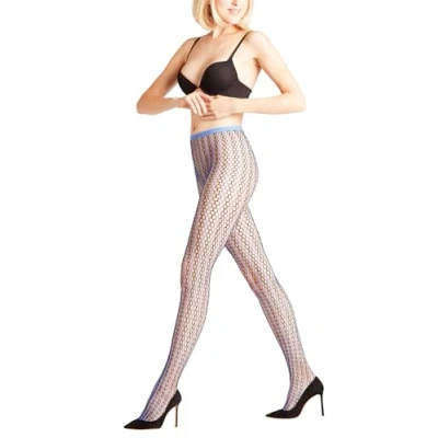 Afbeelding van FALKE panty Hit 70 denier dames bruin blauw versterkte fijne met patroon transparant scheurvast gatenpatroon 1 stuk