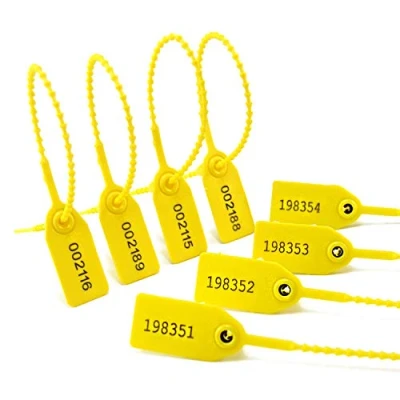Afbeelding van Pull Tite Plastic Seal Secure Anti Tamper Seals Numbered Tear Off tag for Extinguisher Bagage EHBO kit 250 mm (100 stuks X geel)