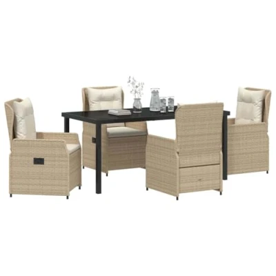 Afbeelding van vidaXL 5 delige Tuin Eettafelset Beige Poly Rattan