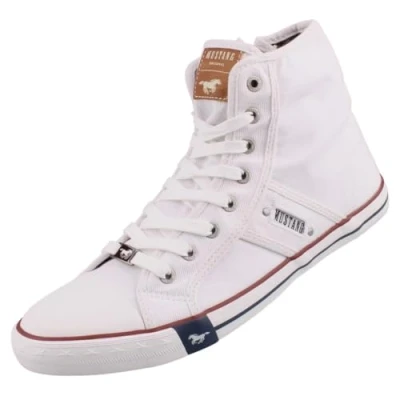 Afbeelding van Mustang Sneakers hoog, Heren, Maat: 43, Weiss Textiel
