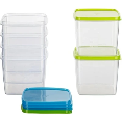 Afbeelding van Kigima Vershouddoos vriescontainer 0,75 l vierkant 11 x 9,5 cm set van 6 blauw en groen