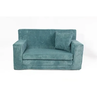 Afbeelding van FORTISLINE kinderbank, uitklapbaar, 83 x 47 43 cm, Oeko Tex, speelbank voor kinderen, 2 in 1, opklapbare bedfunctie, slaapbank van schuim, knuffelkoord, vele patronen (blauw)