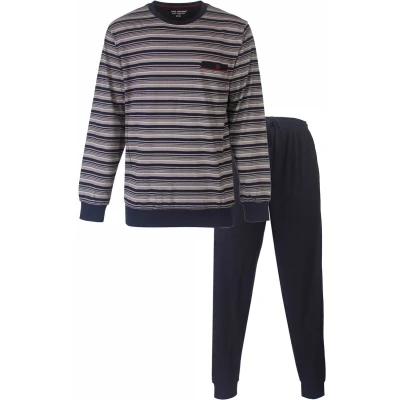 Afbeelding van Paul Hopkins Heren Pyjama Gestreept Donker Blauw. Maat L