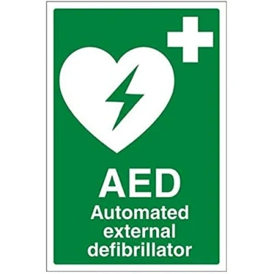 Afbeelding van VSafety 31033AU S &quot;AED Automated External Defibrillator&quot; First Aid Algemeen Teken, Zelfklevend, Portret, 200 mm x 300 mm, Groen