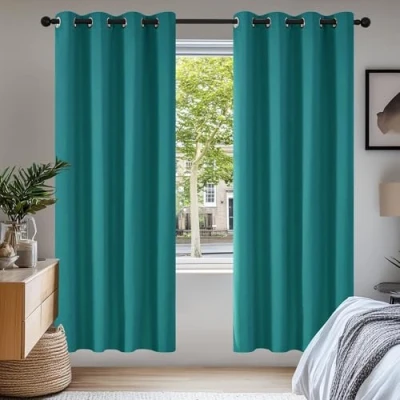 Afbeelding van Deconovo Verduisterende Gordijnen, Turquoise, 2 stuks, Thermische Gordijnen met Oogjes voor Woonkamer, 140x175 cm (B x H)