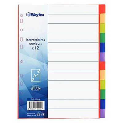 Afbeelding van WAYTEX 931348 register A4, 12 toetsen, neutraal, polypropyleen, heldere kleuren, met indexen