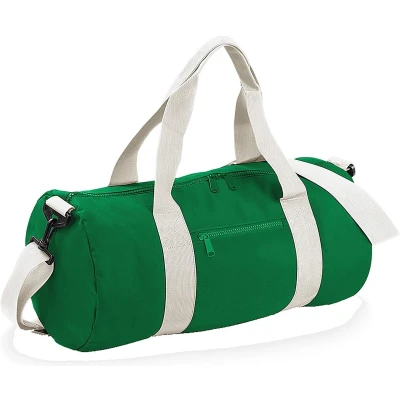 Afbeelding van Bagbase Gewoon Varsity Barrel / Duffle Bag (20 Liter) (Kelly Green/Off White)