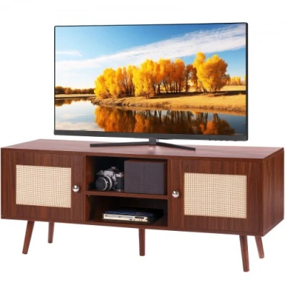 Afbeelding van VEVOR Rotan tv kast, 1200 x 400 490 mm, Boheemse console voor 55 inch tv&#039;s, moderne kast uit het midden van de eeuw, bank met verstelbare planken woonkamer en multimedia kamer, walnoot