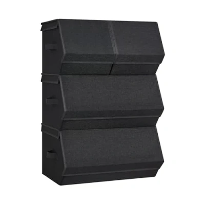 Afbeelding van SONGMICS Opbergdoos met deksel, set van 4 kledingkastorganizer, stapelbaar, vouwdoos magneetsluiting, stoffen dozen, opslag voor kleding, boeken, klassiek zwart RLB022B01