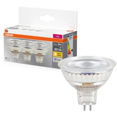 Afbeelding van OSRAM LED Reflektorlampen MR16 mit Retrofit Stecksockel, 50 Watts Ersatz, GU5.3, reflector, 2700 Kelvin, Warm weiß, Klares Glas, 3 er Pack