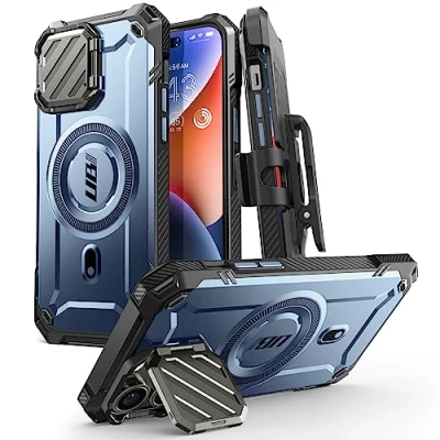 Afbeelding van SUPCASE Beschermhoes voor iPhone 14 Pro Max/iPhone 13 Max met camerabescherming [MagSafe compatibel] [UB Mag XT] integraal, robuust, schokbestendig, standaard en riemclip (blauw)