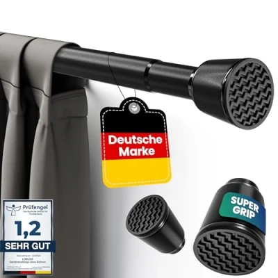 Afbeelding van LOBUX® Gordijnroede zonder boren, zwart, 70 120 cm, telescoopstang, gordijn, uittrekbaar, douchestang gordijnstang, douchegordijnstang, kledingstang, klemstang, kattennet