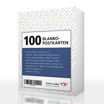 Afbeelding van Edition Colibri 100 blanco ansichtkaarten om zelf vorm te geven en bedrukken; wit, 250 g papier, geschikt voor printers