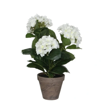 Afbeelding van Hortensia Kunstplant in Bloempot Stan H40 x Ø35 cm Wit