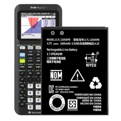 Afbeelding van TI 84 Plus CE accu, 1600 mAh Li Ion reservebatterij voor Texas Instruments CE, Nspire CX/CX II