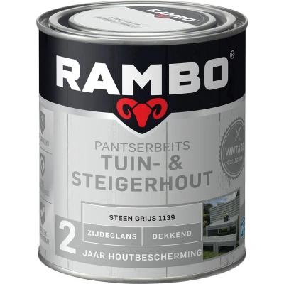 Afbeelding van Rambo Pantserbeits Tuin &amp; Steigerhout Dekkend Zijdeglans Steen Grijs 1139