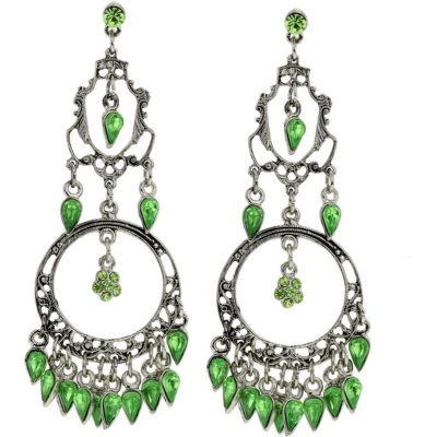 Afbeelding van Behave Vintage oorhangers zilver kleur met groene details