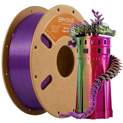 Afbeelding van ERYONE Tri Color Silk PLA Filament 1.75mm, 3D Printer +/ 0.03mm 1KG/Spool, Rot Lila Gr¨¹n