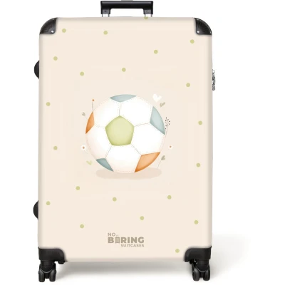 Afbeelding van NoBoringSuitcases.com® Koffer groot Reiskoffer lichtgewicht Voetbal in beige pastel kleuren Rolkoffer met 4 wielen Grote trolley XL 98 liter bagage