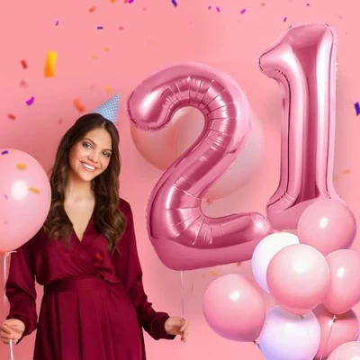 Afbeelding van 21 verjaardag decoratie cijfers ballon jaar folieballon roze voor 21e mannen vrouwen nummer vliegt met helium verjaardagsfeest 40&quot; 101cm
