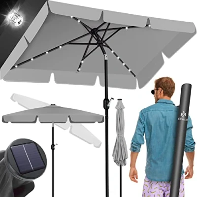 Afbeelding van KESSER® Zonnescherm, rechthoekig, balkonscherm, led, zonne energie, met zwengel, incl. 2 in 1 beschermhoes, tuinscherm, 205 x 125 cm, scherm voor balkon, tuin en terras, verstelbaar, kniksysteem