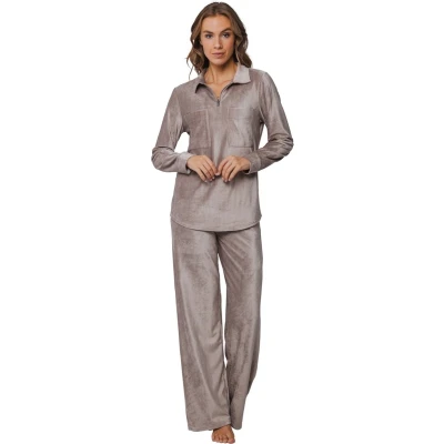 Afbeelding van Taupe velours huispak rits Maat 42