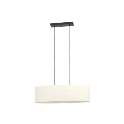 Afbeelding van EGLO Hanglamp Febres, pendellamp boven eettafel, ovale eetkamerlamp van bouclé stof, metaal in zwart en textiel wit, E27 fitting, 78 cm