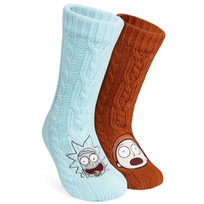 Afbeelding van RICK AND MORTY Pluizige sokken voor mannen, tieners, zachte en warme pantoffelsokken met antislip grip pads, één maat heren geschenken, Roest Blauw, One size