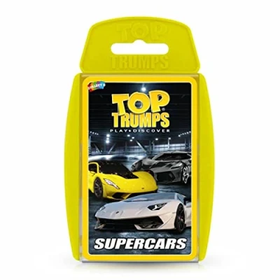 Afbeelding van Top Trumps Supercars Classic Card Game, leer feiten over de Aston Martin DBS, McLaren Senna en Bugatti Chiron in dit educatieve spel vol geschenken speelgoed voor jongens meisjes vanaf 6 jaar