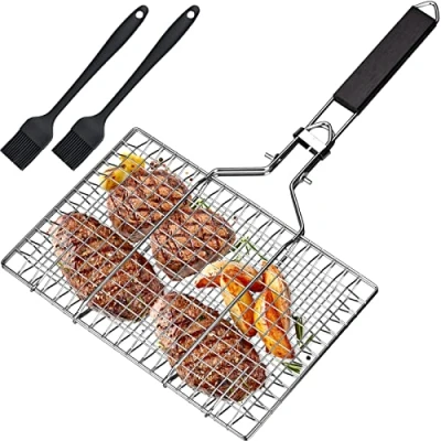 Afbeelding van grillmand, visbrader, vis roestvrij staal, barbecue, grillschaal, opvouwbaar, draagbaar, roestvrije accessoires, manden om te grillen, grillmand voor en groenten, met Oxford tas 2