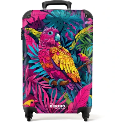 Afbeelding van NoBoringSuitcases.com® Kinderkoffer Kindertrolley Papegaai Kleurrijk Handbagage koffer lichtgewicht Reiskoffer trolley Rolkoffer met wieltjes Past binnen 55x40x20 en 55x35x28