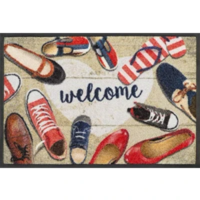 Afbeelding van wash+dry by Kleen Tex Mat Shoes welcome Inloopmat, met quote, antislip