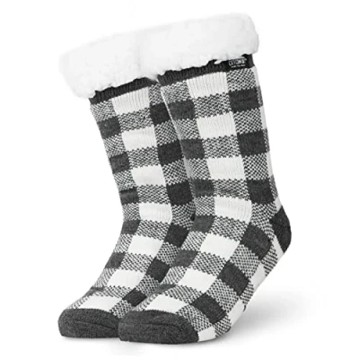 Afbeelding van CityComfort Warme damessokken met ABS noppen en knuffelfleece, grijs wit