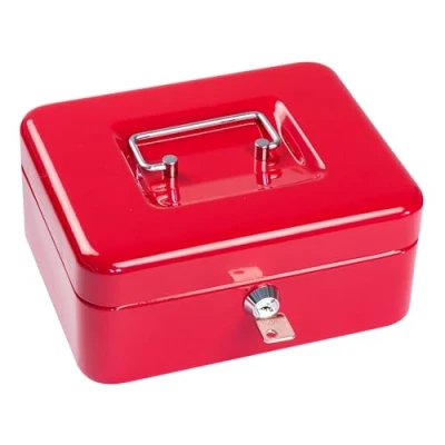 Afbeelding van NIEUW!! SAX geldcassette 20x16x9 cm, 5 vakken munteninzet, ROOD