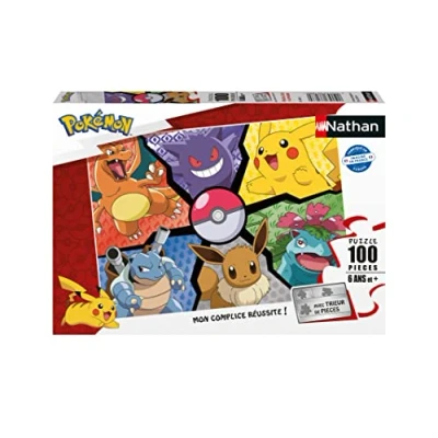 Afbeelding van Nathan Kinderpuzzel 100 stukjes Pikachu, Eevee en gezelschap Meisjes of jongens vanaf 6 jaar Hoogwaardige puzzel dik duurzaam karton Pokémon 86188