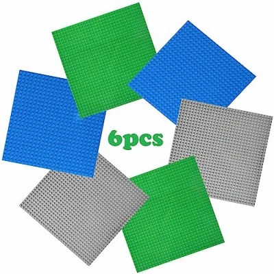Afbeelding van compatibel met bouwplaat Lego Classic, Classic bouwstenen basisplaat, 6 platenset de meeste merken, 25,5 x cm, groene blauwe grijze bodemplaat