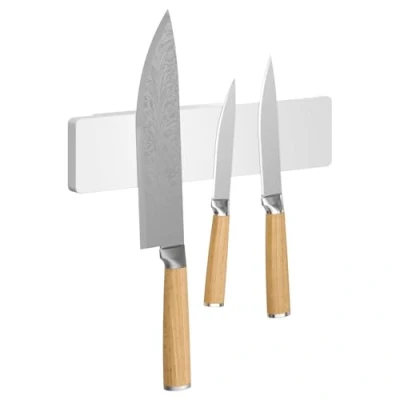 Afbeelding van tesa Keukenaccessoire Magnetisch Messenrek Zelfklevende Magnetische Messenhouder voor het Ruimtebesparend Opbergen van Messen in de Keuken Met Adapter, Wandmontage zonder Boren Wit