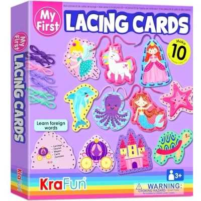 Afbeelding van KRAFUN Beginner Unicorn My First Lacing Card Kit voor Kids Arts &amp; Crafts, 10 Easy Prinses, Zeemeermin, Veterprojecten, Instructies Inbegrepen, Peuters Kant Project, Fijne Motor Voorschoolse