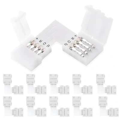 Afbeelding van UBRAVE LED Strip Connector, 10 stuks 4 Pin 10mm Light Conner mm Stripe connector adapter, voor 5050/3528 Multi color zonder solderen, L vorm