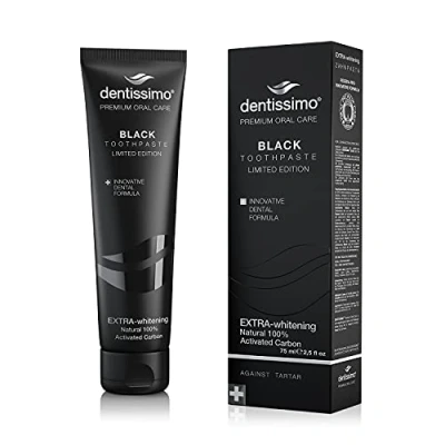 Afbeelding van Dentissimo Premium Extra Whitening Black Toothpaste, Helps To Reverse Early Stages Of Tooth Decay, 75ml