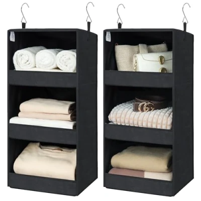 Afbeelding van GRANNY SAYS Hangende Organizer, Hangkast Kledingkast Organizer Hangende, Kast Opbergen en Organiseren, Kleding Zwart, Pack of 2 Hanging Closet Storage
