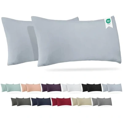 Afbeelding van Barbons Kussensloop 40 x 80 cm, set van 2 stuks, 165 g/m², Oeko Tex gecertificeerd, hoofdkussensloop, 100% jerseykatoen, zachte kussenslopen met ritssluiting, blauw