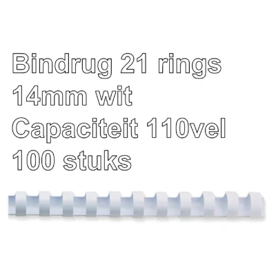 Afbeelding van Bindrug Fellowes 14mm 21rings A4 wit 100stuks