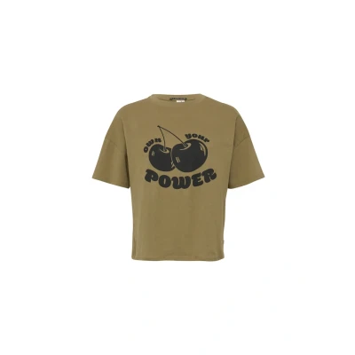 Afbeelding van QS MIT ÜBERSCHNITTENER Schulter Tshirt print, Dames, Maat: XS, Olivgrün