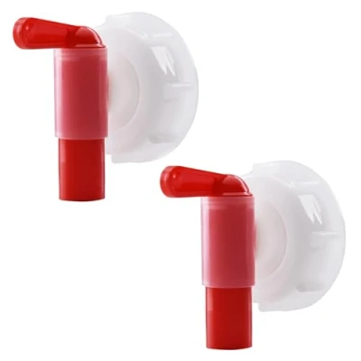 Afbeelding van Aftapkraan, doseerkraan, DIN61, 2 stuks, afvoerkraan/doseerkraan voor 15 60 liter jerrycan, wit rood (DIN 61 schroefdraad jerrycan)