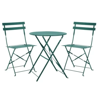 Afbeelding van SVITA Berlin Bistroset, metaal, zitgroep, balkon, inklapbaar, tafelstoelen, donkergroen