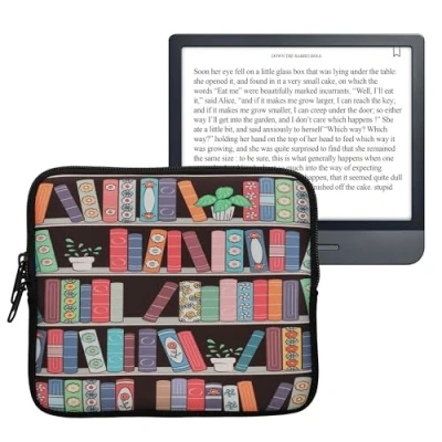 Afbeelding van kwmobile Universele Cover voor eReader Neopreen hoesje Zomerse bibliotheek design blauw / groen roze