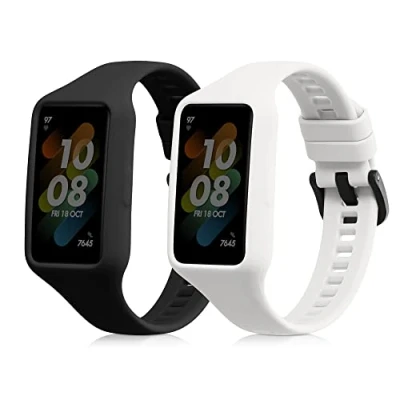 Afbeelding van kwmobile 2x horlogebandjes geschikt voor Huawei band 7 / 6 Honor bandje Smartwatch bandjes van TPU Activity tracker horloge in zwart wit