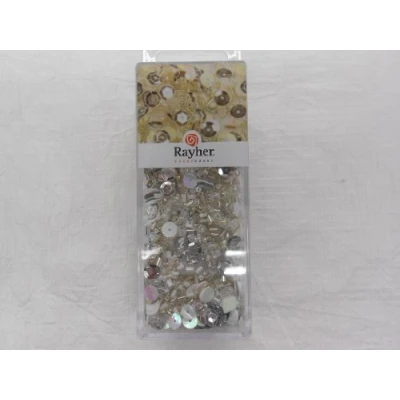 Afbeelding van Rayher 14538606 pailletten /glasparelmix, zilver, 80 g en 50 m draad 0,3 mm ø, knutselparels, rocailles, pailletten, glasstiften, rijgdraad